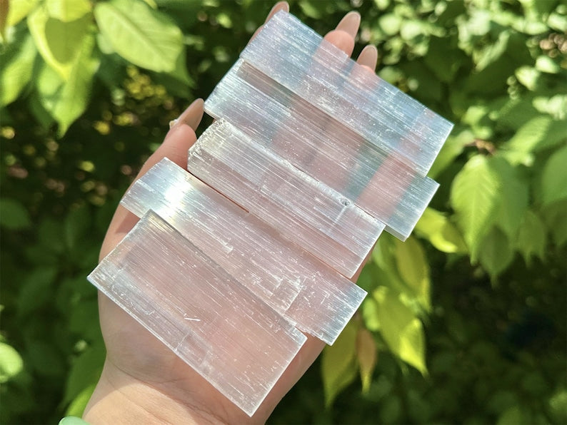 5PCS Natural Selenite Quartz Crystal Block,Gypsum,Crystal Point,Crystal Wand,Home Decor,Mineral Specimens,Reiki Healing,Crystal Gifts 100g+