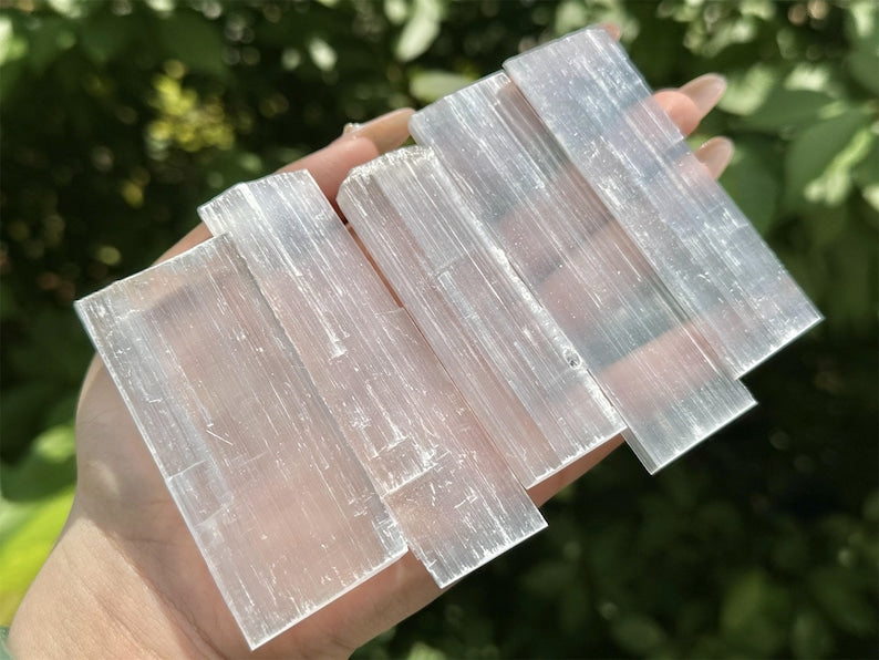 5PCS Natural Selenite Quartz Crystal Block,Gypsum,Crystal Point,Crystal Wand,Home Decor,Mineral Specimens,Reiki Healing,Crystal Gifts 100g+