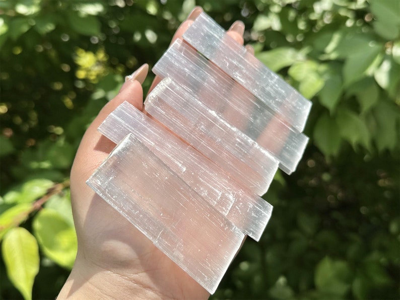 5PCS Natural Selenite Quartz Crystal Block,Gypsum,Crystal Point,Crystal Wand,Home Decor,Mineral Specimens,Reiki Healing,Crystal Gifts 100g+