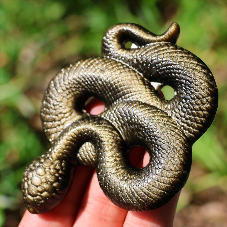3.2" Natural Gold Obsidian Snake ,Hand Carved Snake ,Gold Snake Carving,Home Decor,Healing Pendant,Crystal Gifts