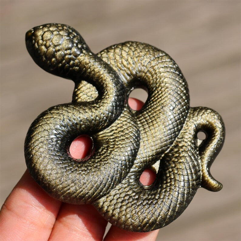 3.2" Natural Gold Obsidian Snake ,Hand Carved Snake ,Gold Snake Carving,Home Decor,Healing Pendant,Crystal Gifts