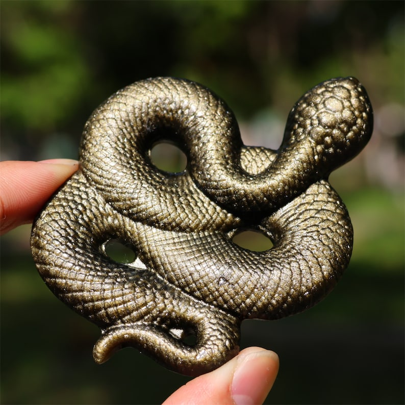 3.2" Natural Gold Obsidian Snake ,Hand Carved Snake ,Gold Snake Carving,Home Decor,Healing Pendant,Crystal Gifts