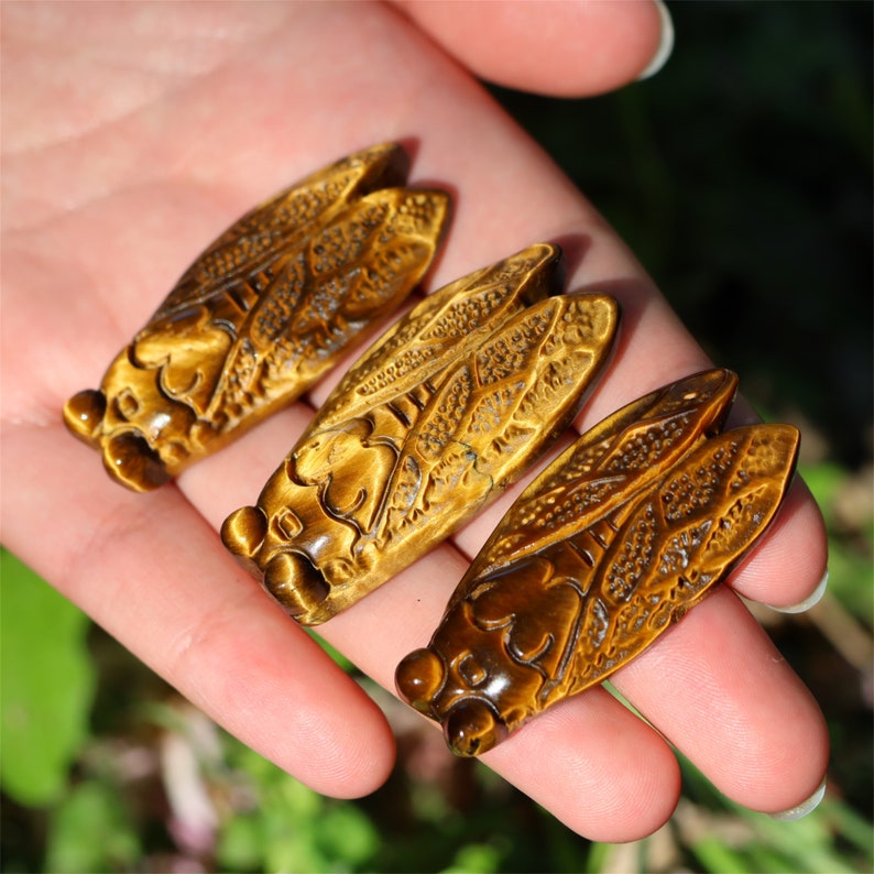 1.8" Natural Tiger'eyes Jasper Carved Cicada,Quartz Crystal Pendant,Cicada Statue,Crystal Cicada,Reiki Healing,Crystal gifts 1PC