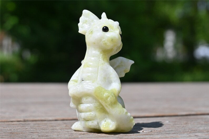 3.2'' Natural Lantian jade Dragon，Crystal dragon，Dragon skull，Crystal gift，Quartz crystal，Crystal decor，Chakra Reiki healing 1PC