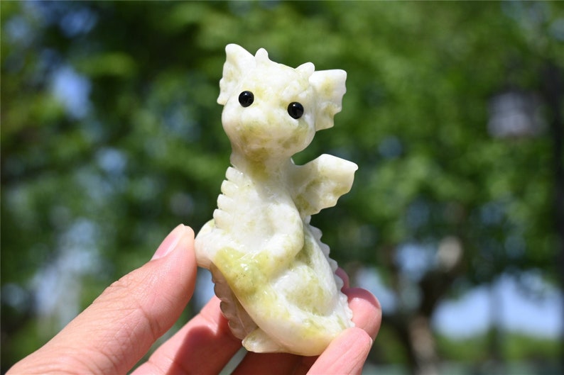 3.2'' Natural Lantian jade Dragon，Crystal dragon，Dragon skull，Crystal gift，Quartz crystal，Crystal decor，Chakra Reiki healing 1PC