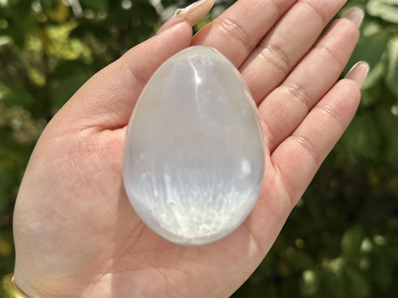 2.6“ Natural Gypsum Hand Carved Egg,Crystal Quartz Egg,Crystal Carved,Reiki healing,Home Decoration,Crystal Gifts 1PC