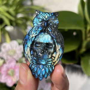 2.1'' Natural Labradorite Owl Skull, Crystal Owl, Skull, Crystal Sculpture, Home Decoration, Reiki Healing, Mineral Specimen, Crystal Gifts