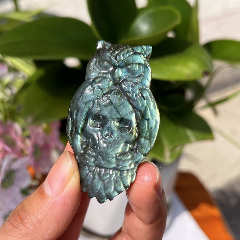 2.1'' Natural Labradorite Owl Skull, Crystal Owl, Skull, Crystal Sculpture, Home Decoration, Reiki Healing, Mineral Specimen, Crystal Gifts