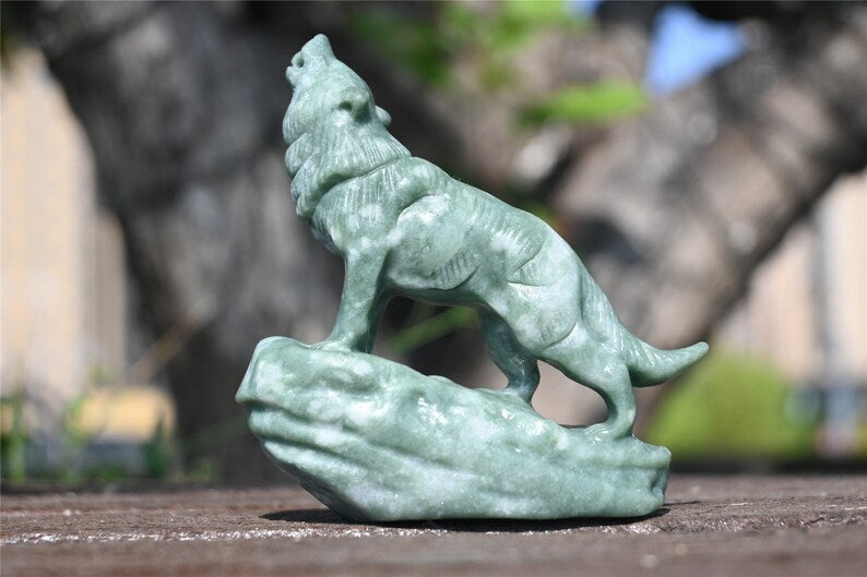 3.4'' Natural Dushan jade Wolf skull，Carved Wolf，Crystal Wolf，Quartz Crystal，Crystal decor，Crystal ornament，Crystal Healing 1PC