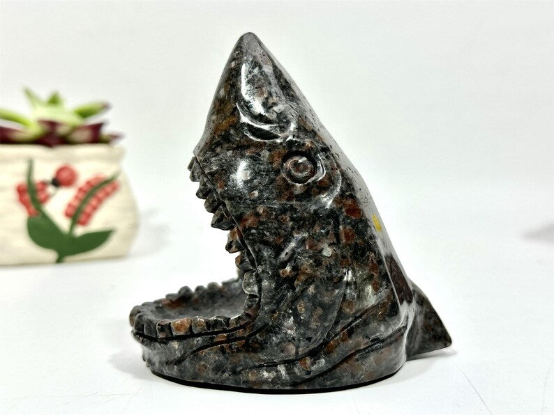 4.4" Natural Yooperlite Hand Carved Shark Head,Crystal Quartz Skull,Shark Carving,EnergyCrystal,Home Decor,Reiki healing,Crystal gift 1PC