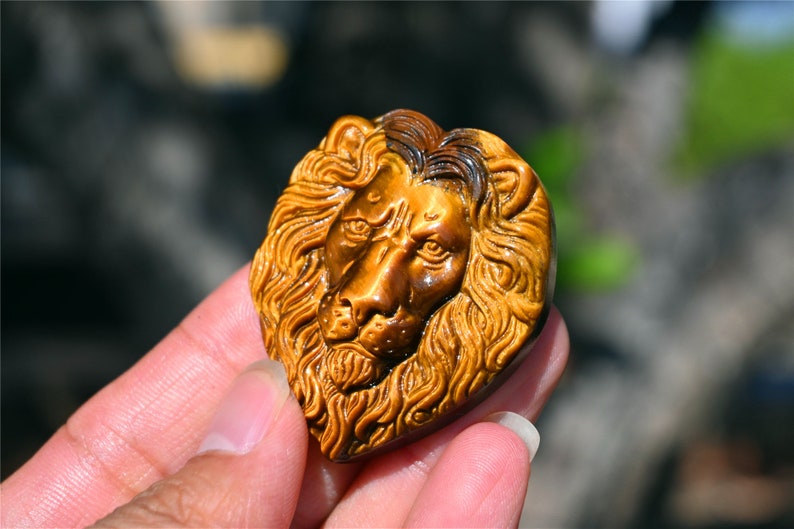 2'' carved Natural Tiger's eye Lion skull pendant，Crystal lion，Crystal lion，Crystal Healing，crystal Gift Collect Decor Easter gift 1PC