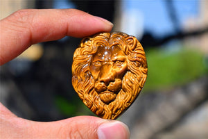 2'' carved Natural Tiger's eye Lion skull pendant，Crystal lion，Crystal lion，Crystal Healing，crystal Gift Collect Decor Easter gift 1PC