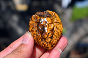 2'' carved Natural Tiger's eye Lion skull pendant，Crystal lion，Crystal lion，Crystal Healing，crystal Gift Collect Decor Easter gift 1PC
