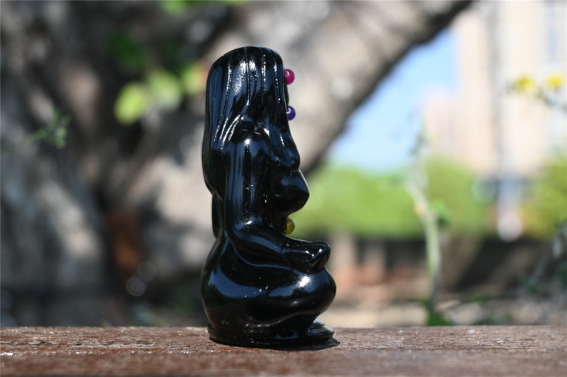 3.4'' Natural carved Obsidian Chakela Beauty goddess，Crystal woman，Crystal goddess，Yoga Goddess，Crystal gift，Crystal Healing 1PC