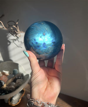 5CM+ Natural Blue Labradorite Hand Carved Sphere,Quartz Crystal Ball,Labradorite Ball,Home Decor,Energy Crystal Ball,Crystal Gifts 1PC