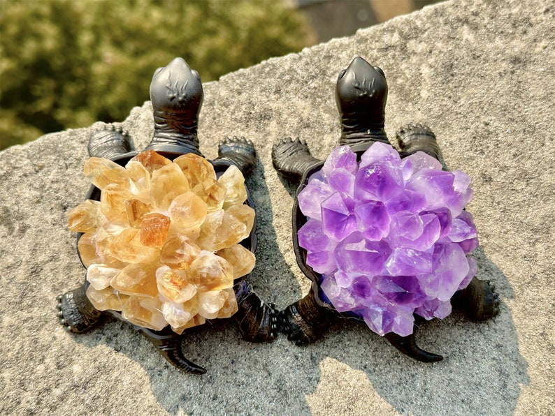 4.6" Natural Amethyst/Citrine Cluster Turtle,Quartz Crystal Turtle,Hand Carved,Energy Turtle,Crystal Vug,Crystal animal,Crystal Gifts 1PC