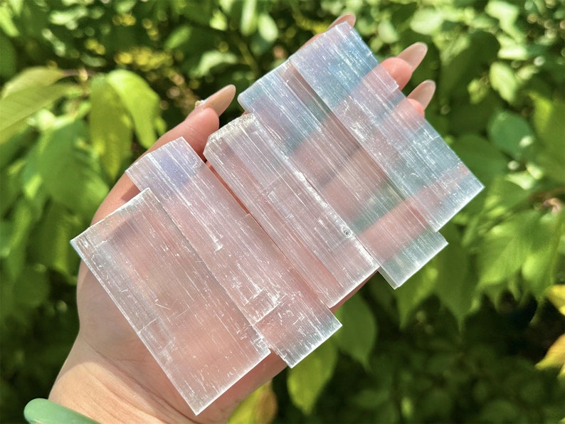 5PCS Natural Selenite Quartz Crystal Block,Gypsum,Crystal Point,Crystal Wand,Home Decor,Mineral Specimens,Reiki Healing,Crystal Gifts 100g+