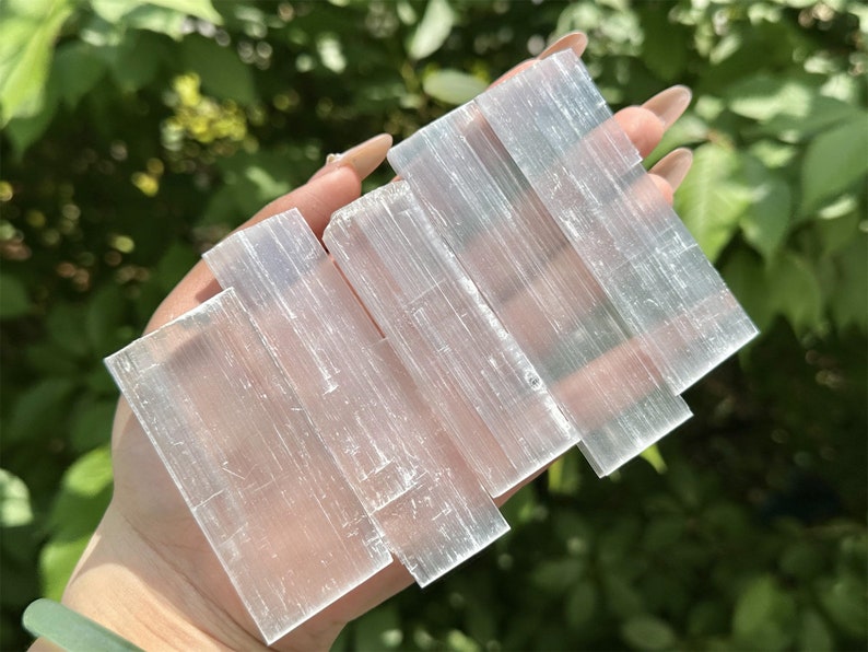 5PCS Natural Selenite Quartz Crystal Block,Gypsum,Crystal Point,Crystal Wand,Home Decor,Mineral Specimens,Reiki Healing,Crystal Gifts 100g+
