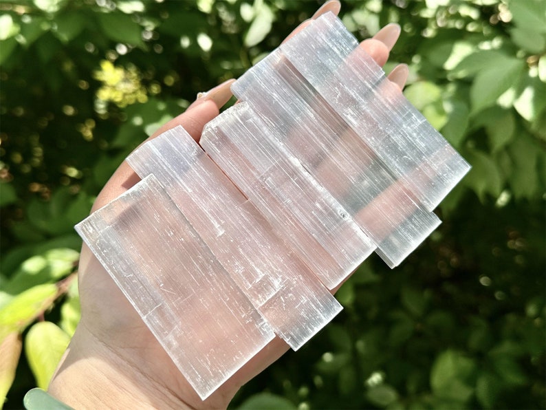 5PCS Natural Selenite Quartz Crystal Block,Gypsum,Crystal Point,Crystal Wand,Home Decor,Mineral Specimens,Reiki Healing,Crystal Gifts 100g+