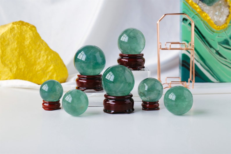50mm+ Natural Green Fluorite Carved Sphere,Quartz Crystal,Fluorite ball,Crystal Reiki Healing,Home Decor,Reiki healing,Energy Crystal Gift