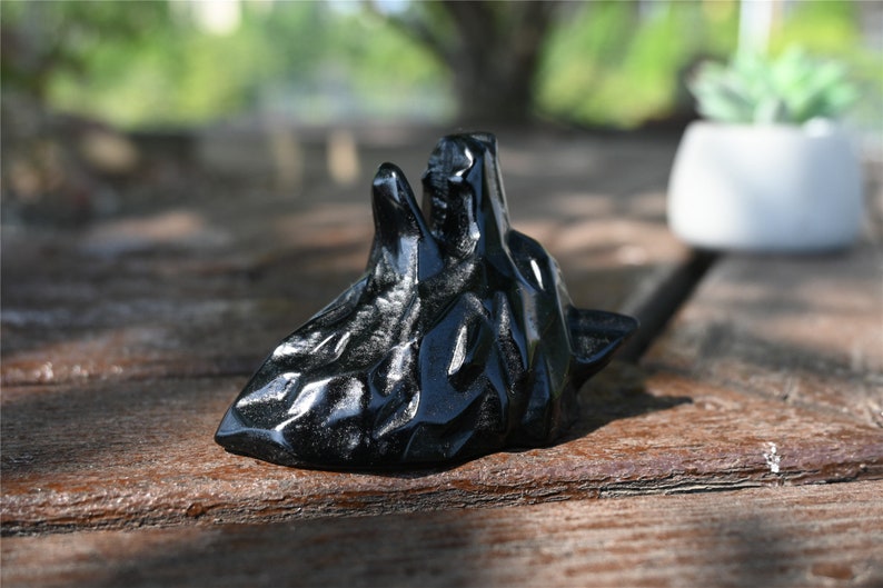 2.7'' Natural Hand carved Obsidian Wolf skull，Crystal Wolf skull，Crystal gift，Quartz Crystal，Crystal ornament，Crystal Healing