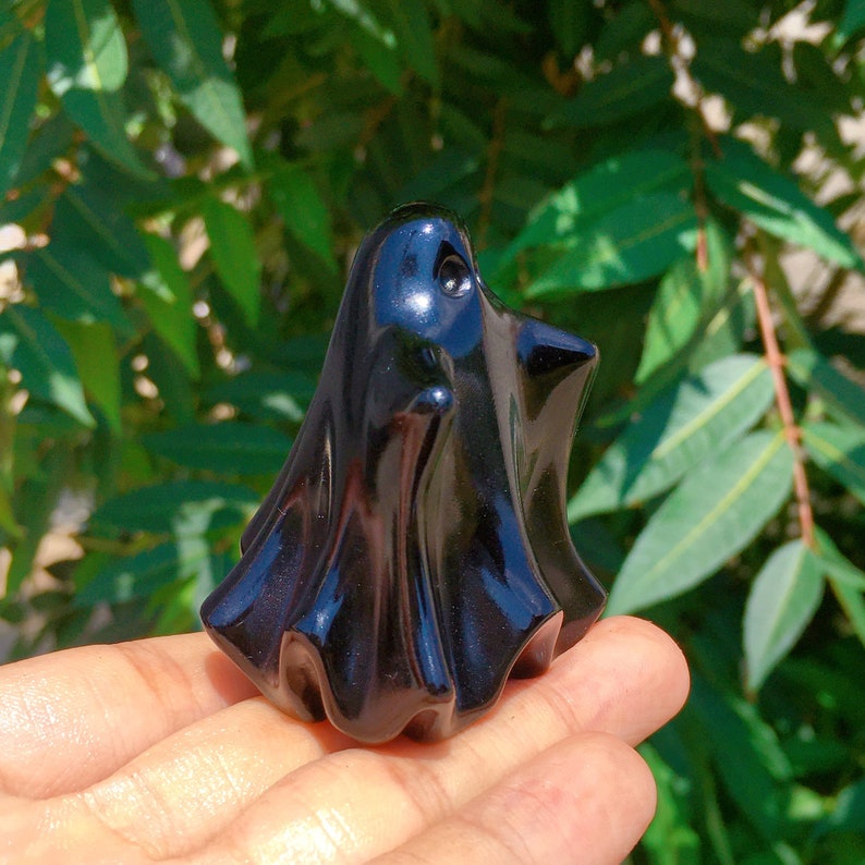 Hand Carved Opalite/Obsidian Ghost Skull,Quartz Crystal Ghost,Crystal Sculpture,Mineral Specimen,Home Decoration,Reiki Healing,Crystal Gifts