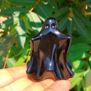 Hand Carved Opalite/Obsidian Ghost Skull,Quartz Crystal Ghost,Crystal Sculpture,Mineral Specimen,Home Decoration,Reiki Healing,Crystal Gifts