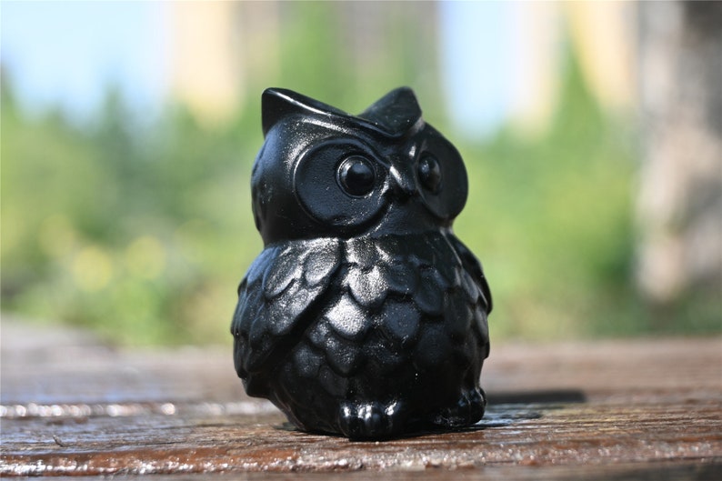 2'' Natural carved Obsidian Owl，Crystal character，Crystal owl，Owl skull，Quartz Crystal，Crystal ornament，Crystal Healing 1PC