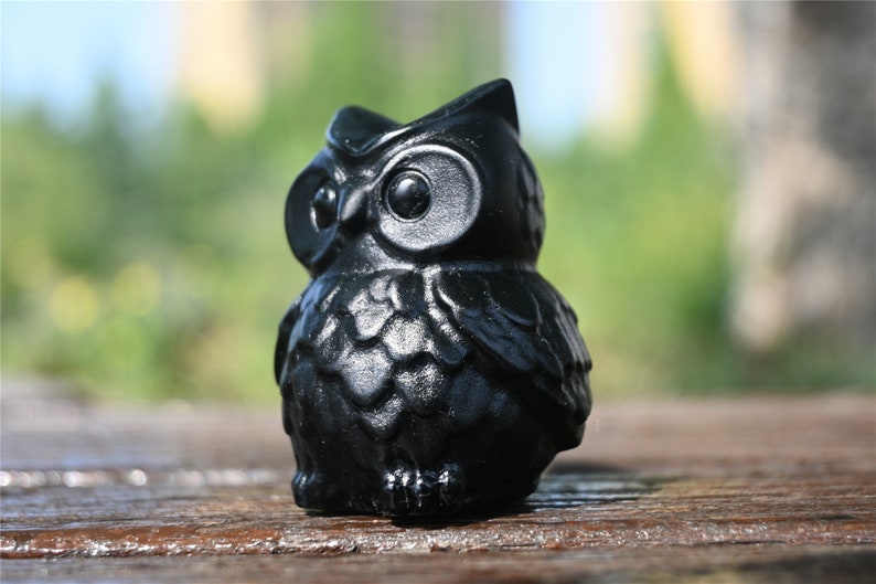 2'' Natural carved Obsidian Owl，Crystal character，Crystal owl，Owl skull，Quartz Crystal，Crystal ornament，Crystal Healing 1PC