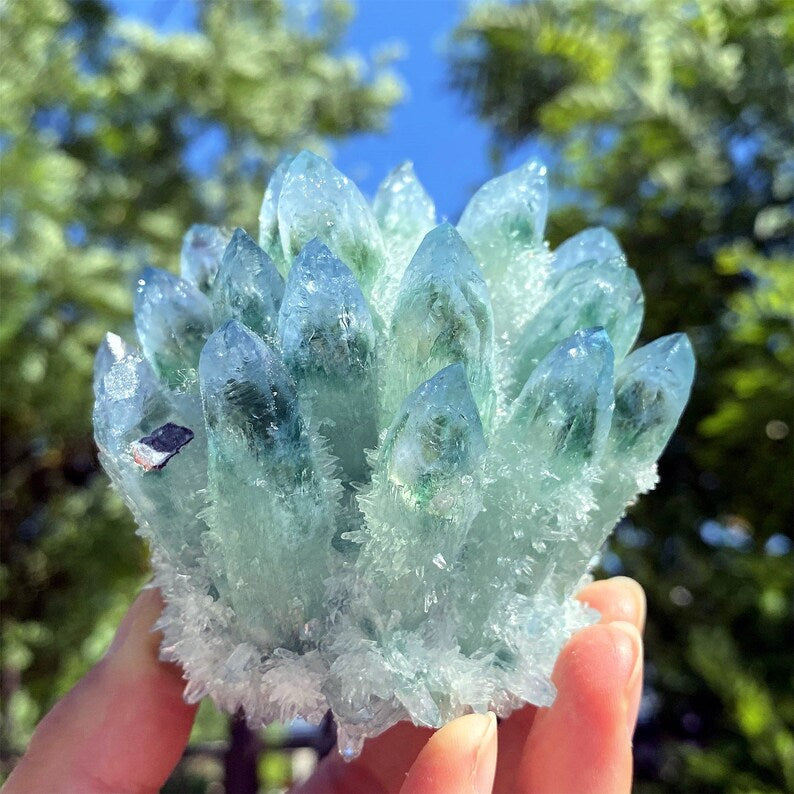 400g+ Green Point Quartz Crystal Cluster,Green Crystal Cluster,Quartz Vug,Mineral Specimen,Home Decoration,Reiki Healing,Crystal Gifts.