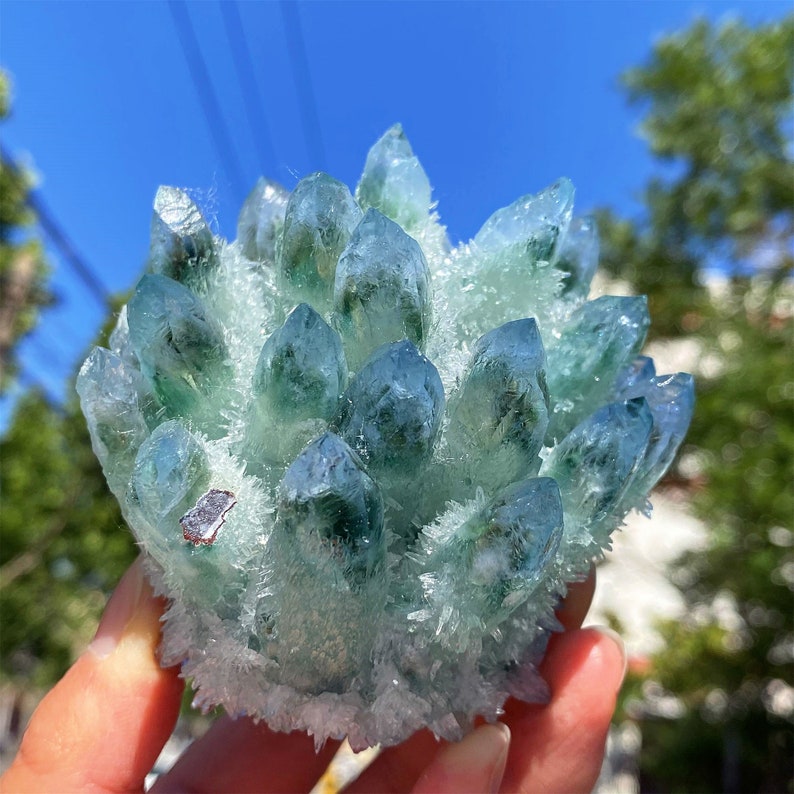 400g+ Green Point Quartz Crystal Cluster,Green Crystal Cluster,Quartz Vug,Mineral Specimen,Home Decoration,Reiki Healing,Crystal Gifts.