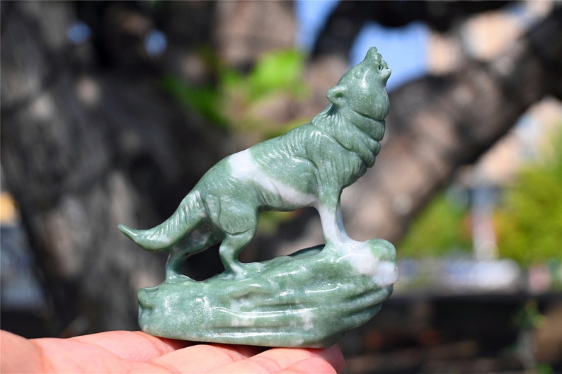 3.4'' Natural Dushan jade Wolf skull，Carved Wolf，Crystal Wolf，Quartz Crystal，Crystal decor，Crystal ornament，Crystal Healing 1PC