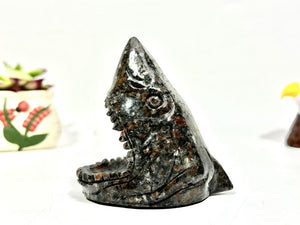 4.4" Natural Yooperlite Hand Carved Shark Head,Crystal Quartz Skull,Shark Carving,EnergyCrystal,Home Decor,Reiki healing,Crystal gift 1PC