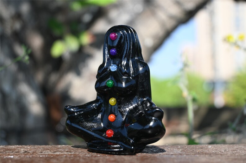 3.4'' Natural carved Obsidian Chakela Beauty goddess，Crystal woman，Crystal goddess，Yoga Goddess，Crystal gift，Crystal Healing 1PC