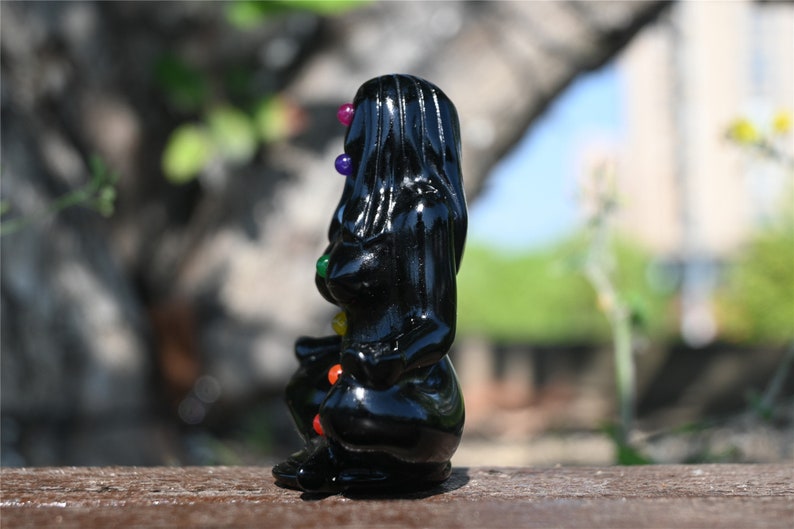 3.4'' Natural carved Obsidian Chakela Beauty goddess，Crystal woman，Crystal goddess，Yoga Goddess，Crystal gift，Crystal Healing 1PC