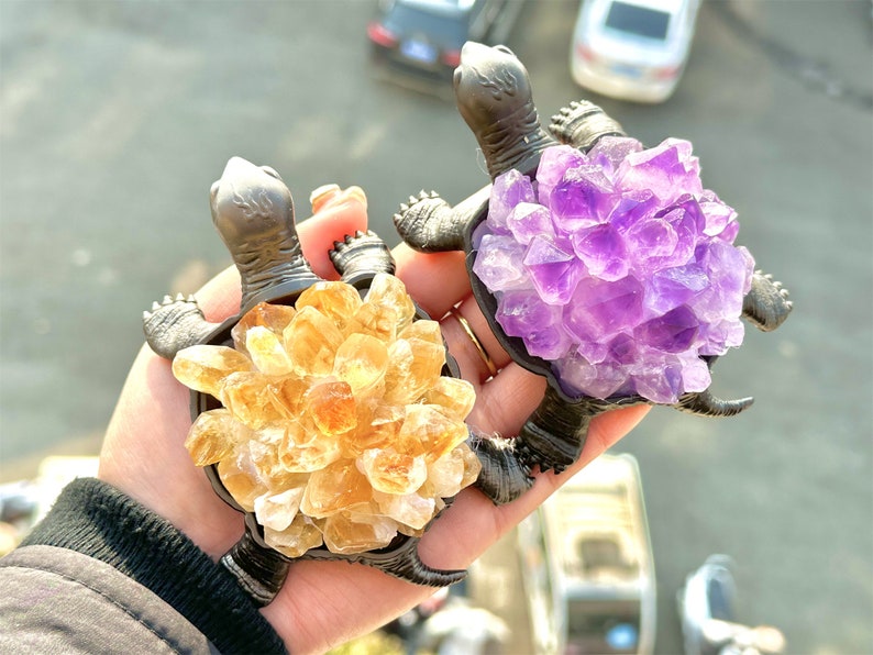 4.6" Natural Amethyst/Citrine Cluster Turtle,Quartz Crystal Turtle,Hand Carved,Energy Turtle,Crystal Vug,Crystal animal,Crystal Gifts 1PC