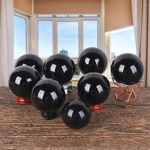 5CM+ Natural Obsidian Hand Carved Sphere,Crystal Quartz Ball,Home Decor,Reiki healing,Energy Crystal Ball,Crystal gift 1PC (Free Base）