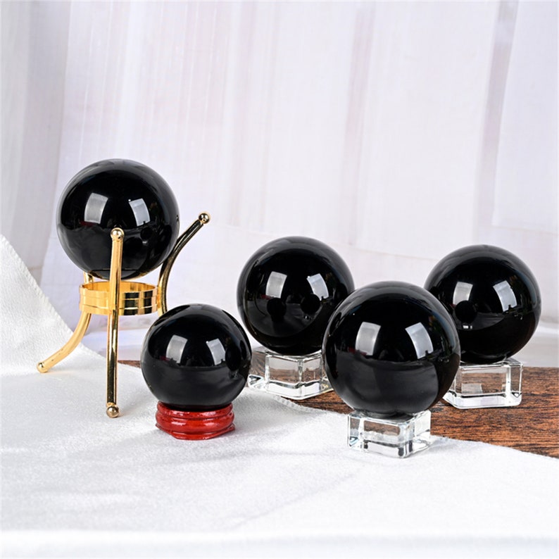 5CM+ Natural Obsidian Hand Carved Sphere,Crystal Quartz Ball,Home Decor,Reiki healing,Energy Crystal Ball,Crystal gift 1PC (Free Base）