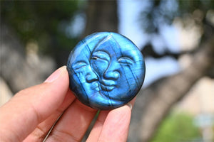 1.6'' Natural Hand carved Labradorite Sun and moon，Quartz crystal carved ，Crystal gift，Crystal ornament，Healing Sun and moon carved
