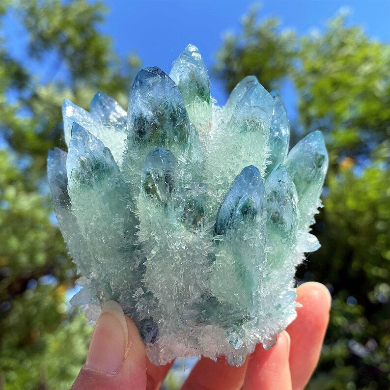 400g+ Green Point Quartz Crystal Cluster,Green Crystal Cluster,Quartz Vug,Mineral Specimen,Home Decoration,Reiki Healing,Crystal Gifts.