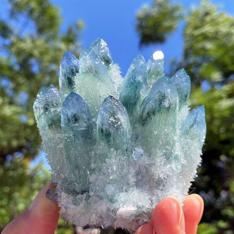 400g+ Green Point Quartz Crystal Cluster,Green Crystal Cluster,Quartz Vug,Mineral Specimen,Home Decoration,Reiki Healing,Crystal Gifts.