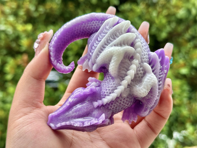 3.7'' Hand Carved Luminous Stone Dragon,Quartz Crystal Skull,Dragon Carving,Home Decor,Crystal ornament,Energy Crystal,Reiki healing 1PC