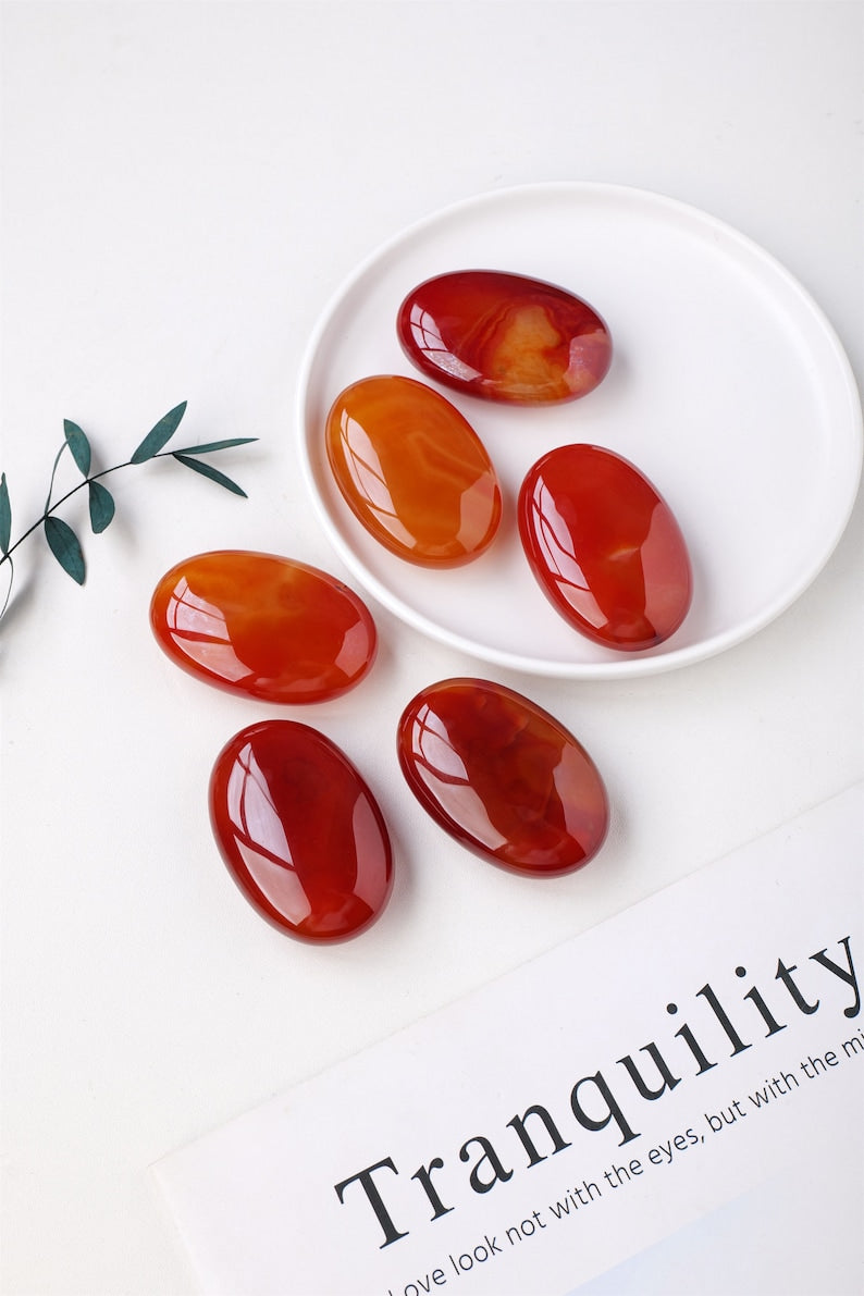 2.4" Natural Red Agate,Crystal Worry Stone,Healing Palm Stone,Hand Carved,Reiki Healing Crystal,Home Decor,Crystal Gifts 1PC