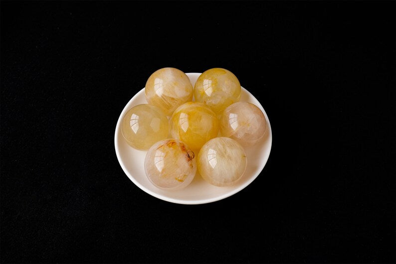 5CM+ Natural Yellow Fire Quartz Hand Carved Sphere,Quartz Crystal Ball,,Home Decor,Crystal Healing Divination ball,Crystal Gift 1PC