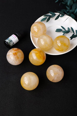 5CM+ Natural Yellow Fire Quartz Hand Carved Sphere,Quartz Crystal Ball,,Home Decor,Crystal Healing Divination ball,Crystal Gift 1PC