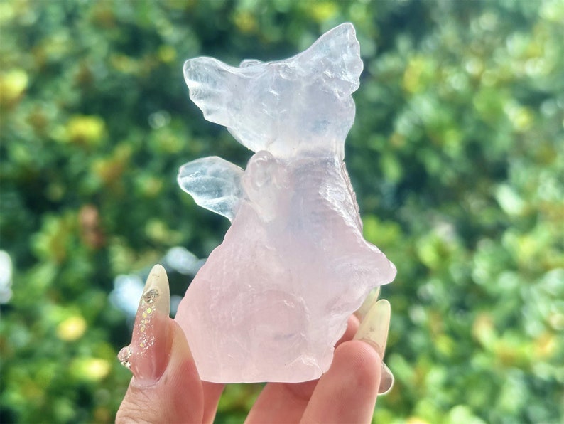 3.2" Natural Rose Quartz Hand Carved Dragon,Crystal Quartz Dragon Skull,Dragon Carving,Energy crystal,Reiki healing,Home Decor,Crystal gift