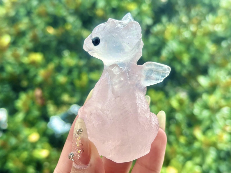 3.2" Natural Rose Quartz Hand Carved Dragon,Crystal Quartz Dragon Skull,Dragon Carving,Energy crystal,Reiki healing,Home Decor,Crystal gift
