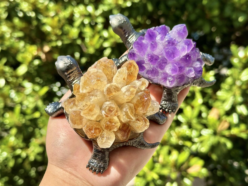 4.6" Natural Amethyst/Citrine Cluster Turtle,Quartz Crystal Turtle,Hand Carved,Energy Turtle,Crystal Vug,Crystal animal,Home Decor gifts 1PC