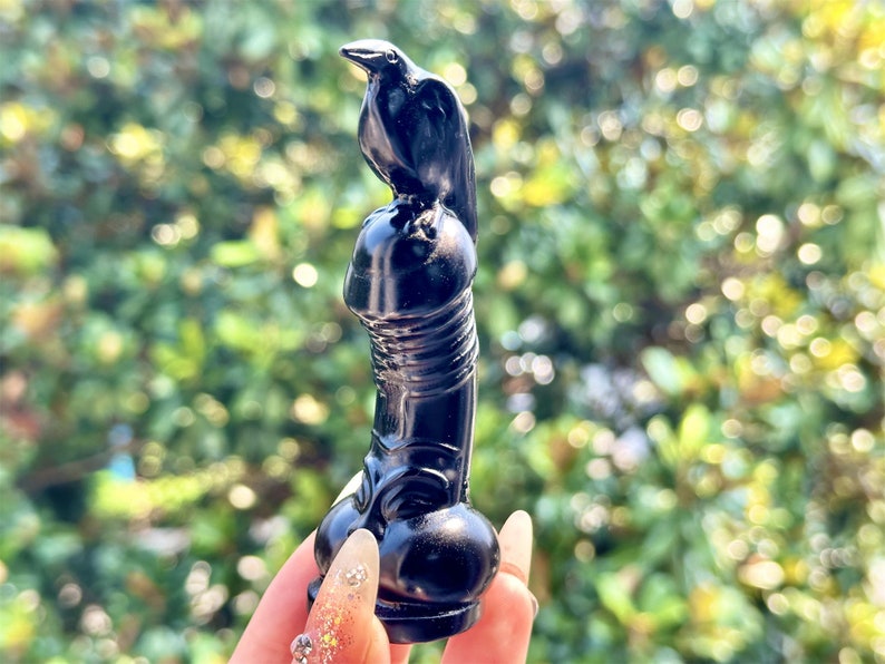 4" Natural Obsidian Hand Carved Dick Crow,Crystal Quartz Bird,Penis Crow Carving,Energy crystal,Reiki healing,Home Decor,Halloween gifts 1PC