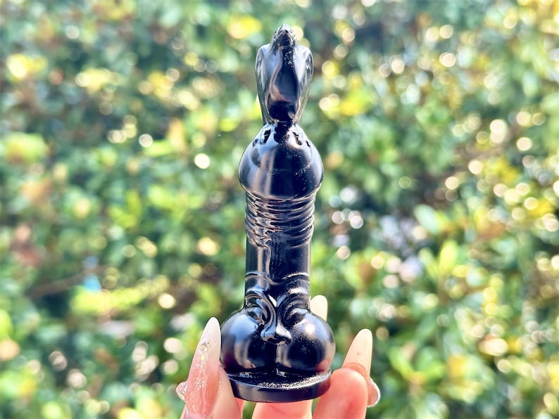 4" Natural Obsidian Hand Carved Dick Crow,Crystal Quartz Bird,Penis Crow Carving,Energy crystal,Reiki healing,Home Decor,Halloween gifts 1PC
